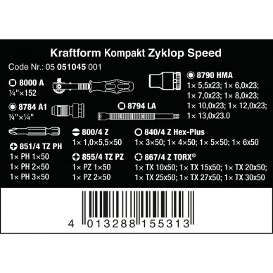 Instrumentu komplekts Kraftform Kompakt Zyklop Speed ​​WERA 1