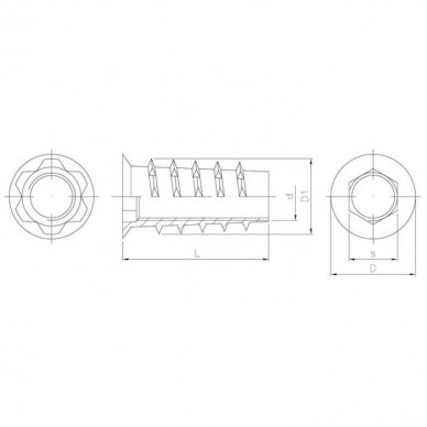 Veržlė vidiniu šešiakampiu, su apykakle ir įleidžiamu išoriniu sriegiu 1